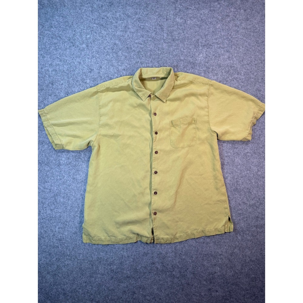 Tommy Bahama Mens XL Silk Button Down Shirt Lime Green Short Sleeve Camp